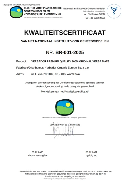 Kwaliteitscertificaat van het Nationaal Instituut voor Geneesmiddelen