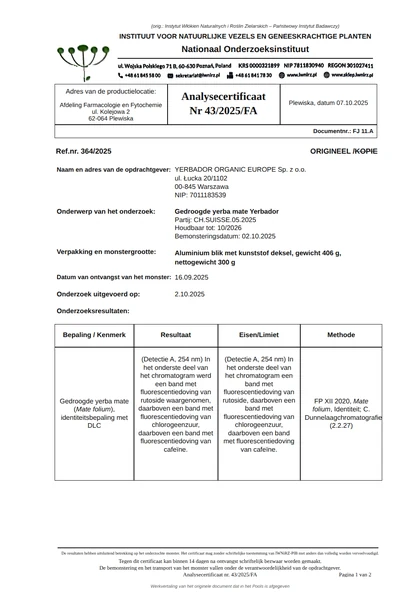 Analysecertificaat nr. 43/2025/FA