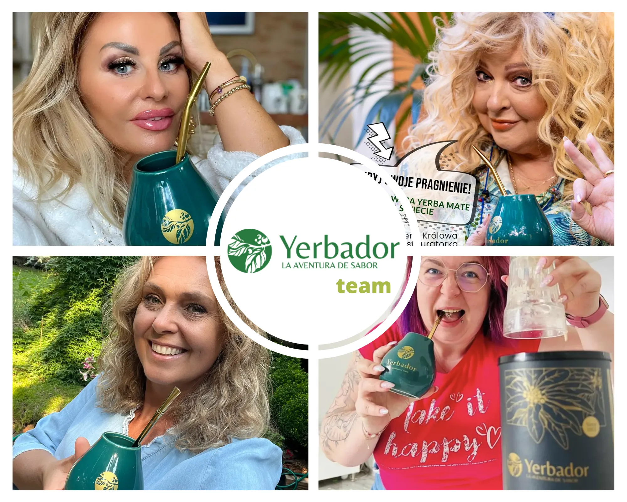 Famous people drinking yerba mate from Yerbador - photo collage
