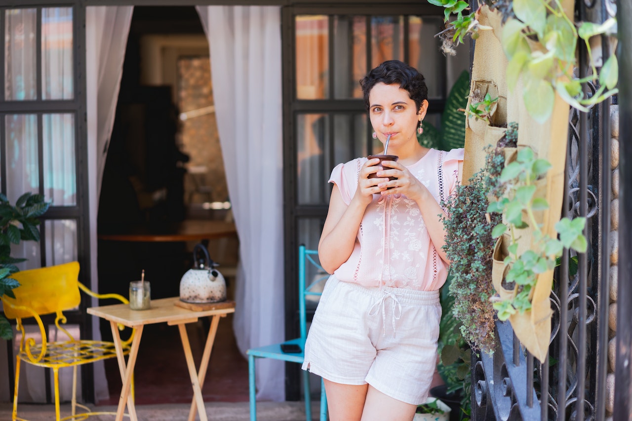 Woman drinking yerba mate