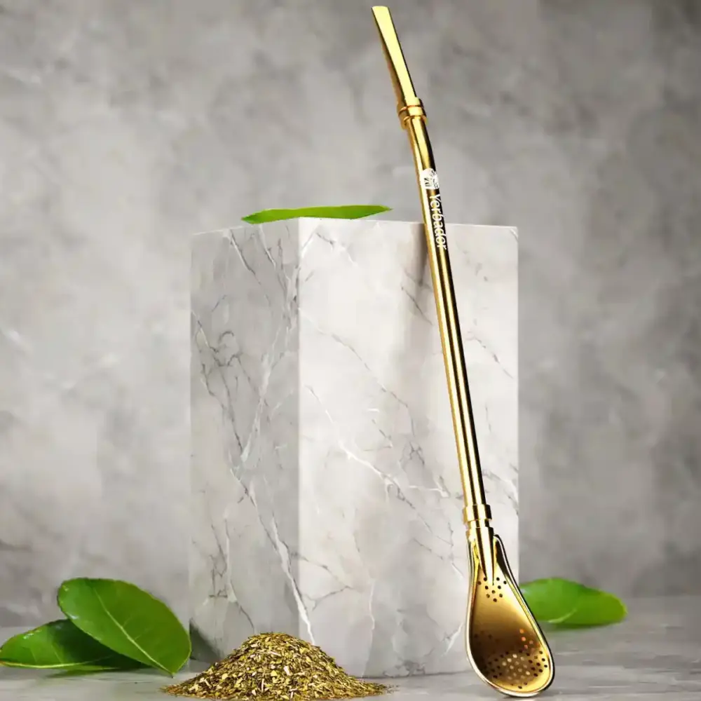 Gold bombilla, traditional metal straw for yerba mate Yerbador
