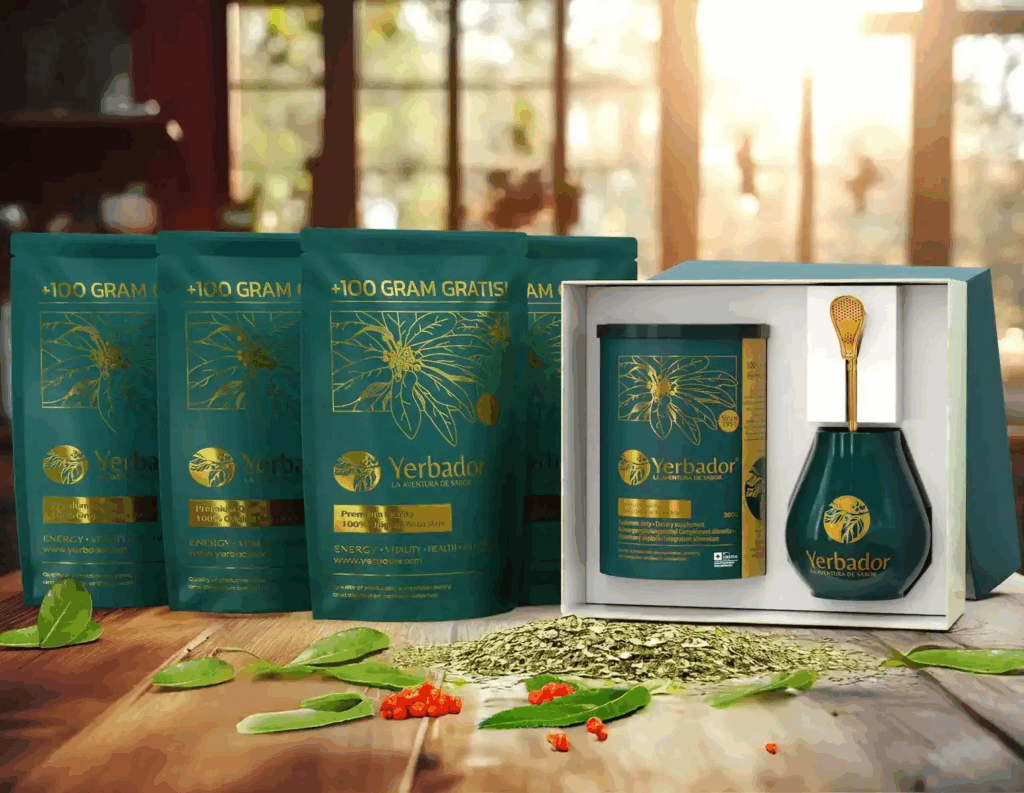 Four packs of Yerba Mate and a free gift set