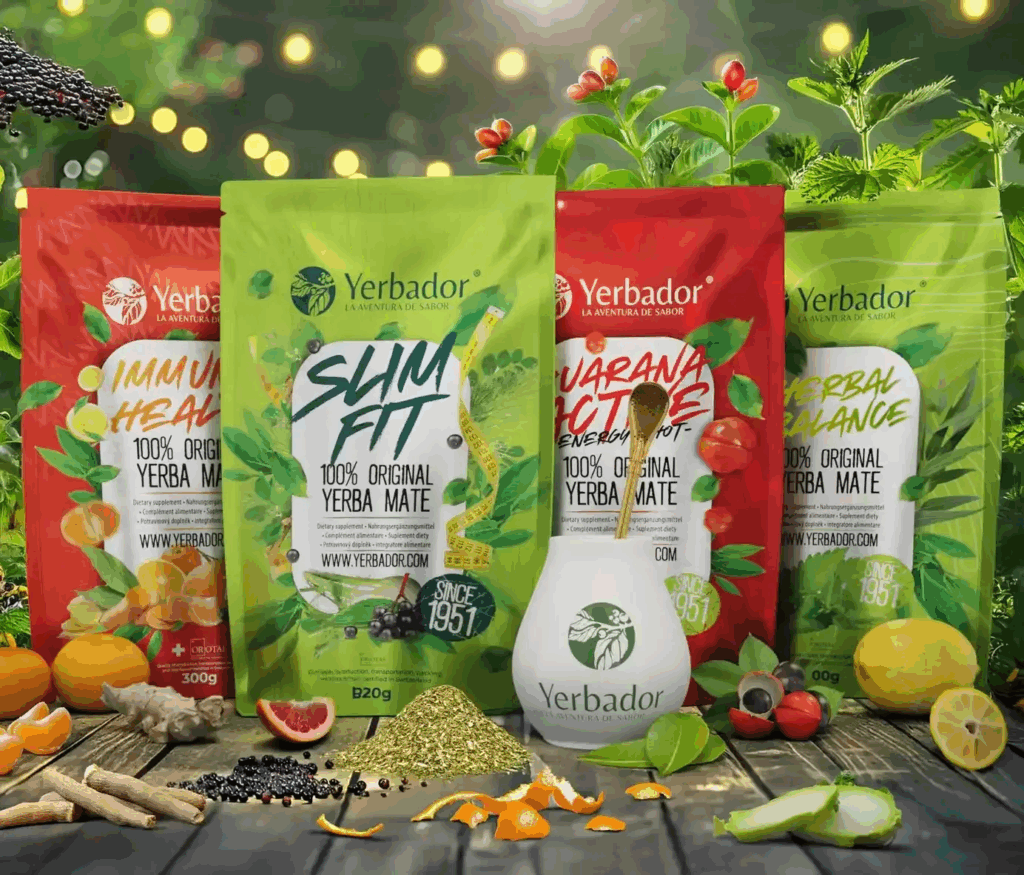 Pack of Slim Fit, Herbal Balance, Guarana and Immuno Health with a cup and straw