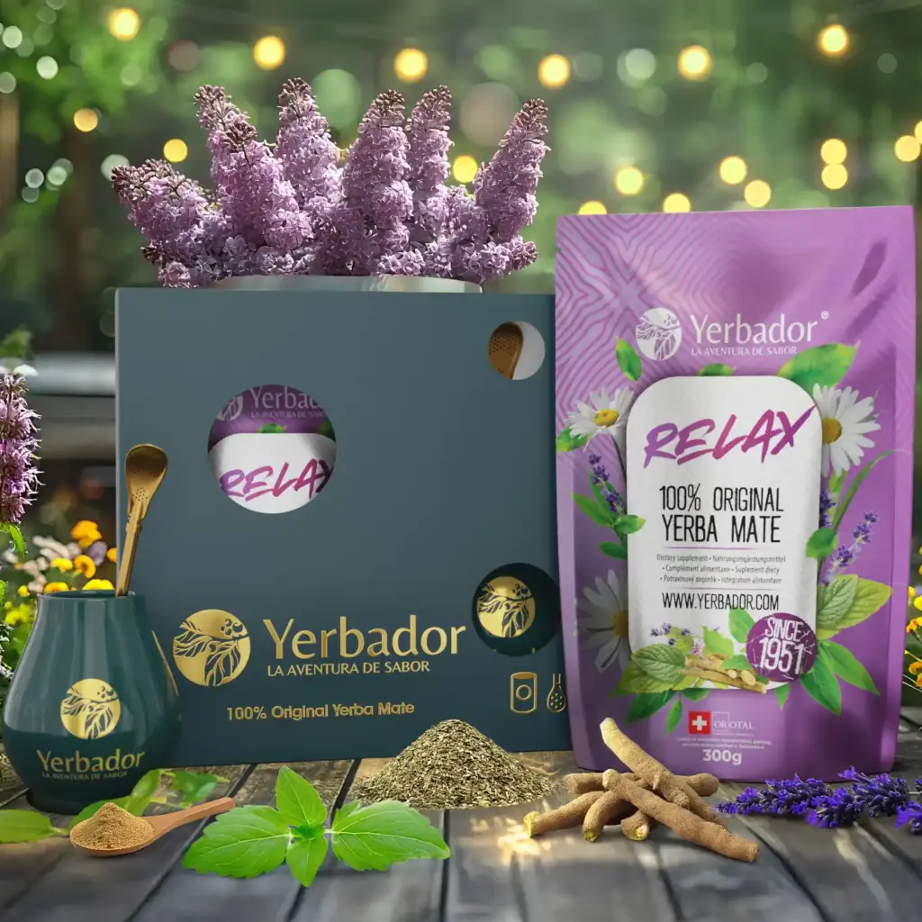 Yerba Relax Gift Set – box, matero and doypack of yerba with lemon balm and chamomile
