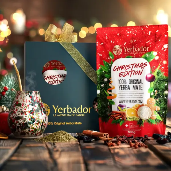 Christmas spiced yerba mate set with mug and golden bombilla