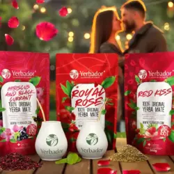 Yerba mate set Red Kiss, Rose and Hibiscus with two mate cups and bombillas