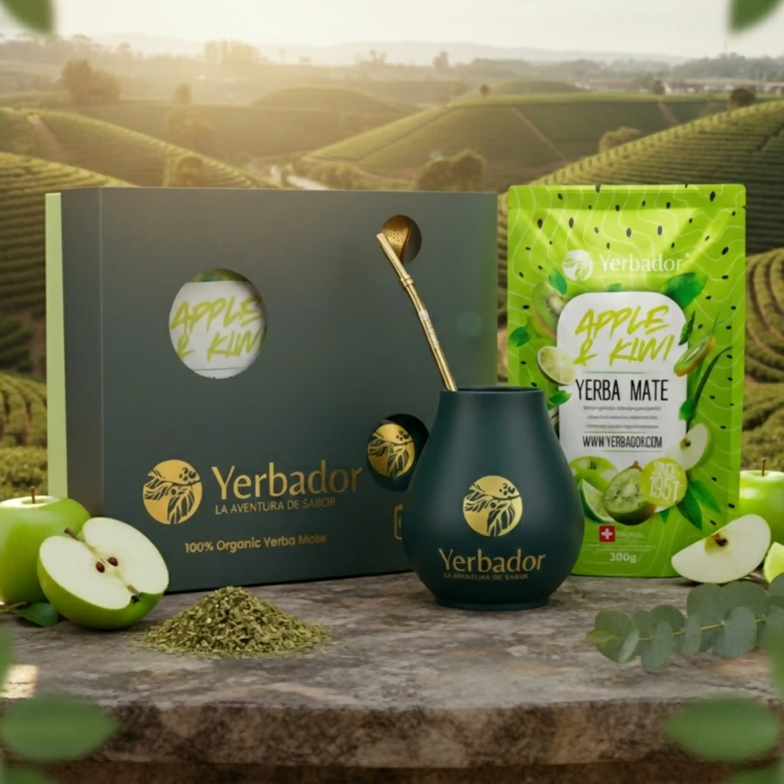 Yerba Mate Apple and Kiwi gift set with a scoop