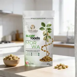 Dried White Mulberry Yerbador in a 200 g pack on the kitchen countertop
