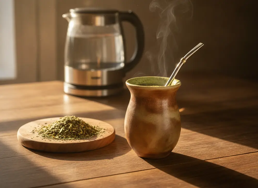 matero with a bombilla and freshly brewed yerba mate