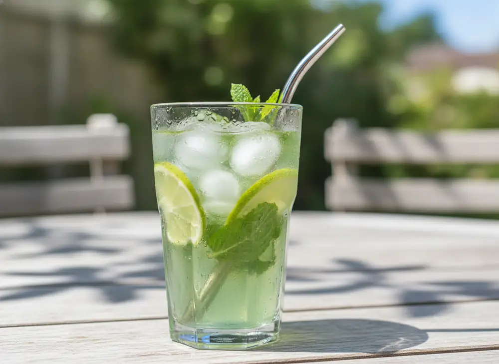 Tereré – cold yerba mate with lime, mint and ice in a glass
