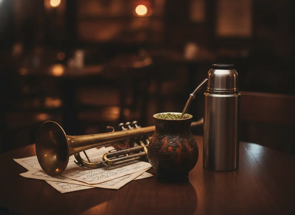 Matero with yerba mate next to a trumpet and sheet music – Bydgoszcz, UNESCO City of Music
