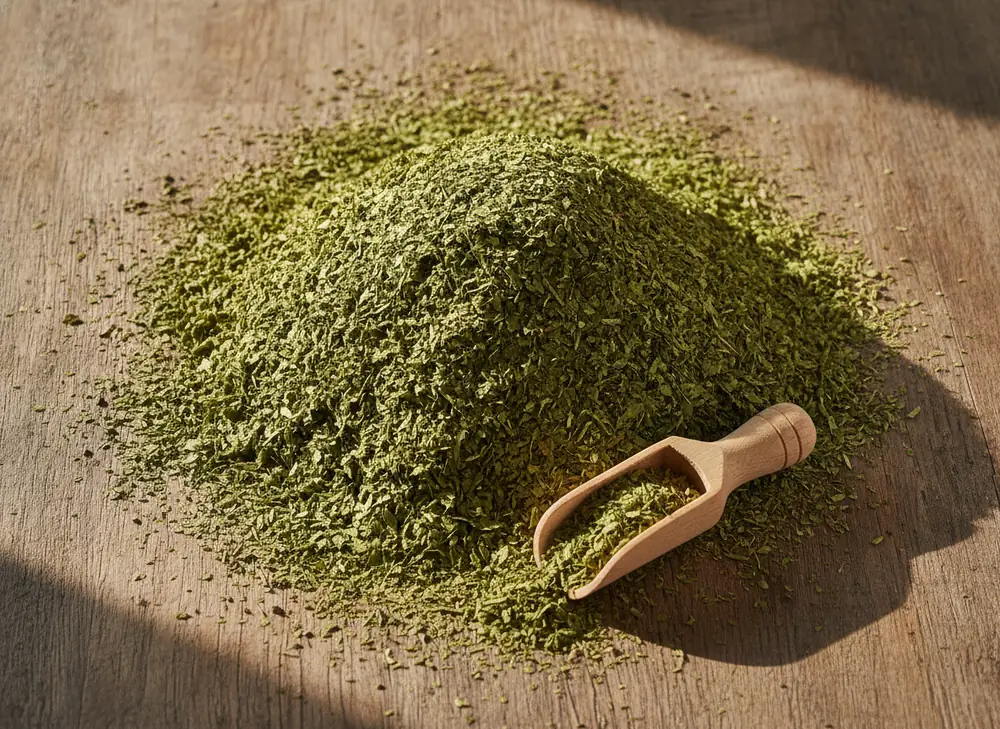 Yerba mate price — dried yerba mate leaves on a wooden table