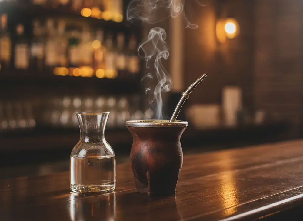 Yerba mate served in a restaurant - matero at a catering bar