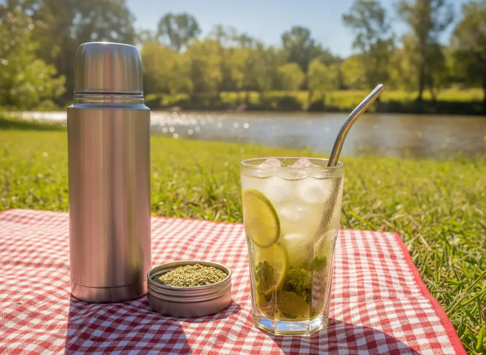 Tereré - cold-brewed yerba mate at a riverside picnic in Wrocław