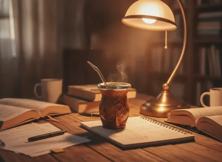 matero with yerba mate on a student's desk in Kraków
