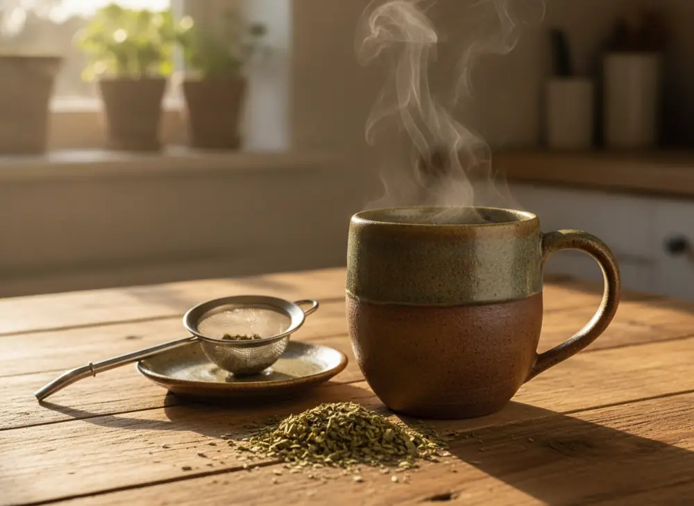 Brewing yerba mate in an ordinary mug with a strainer