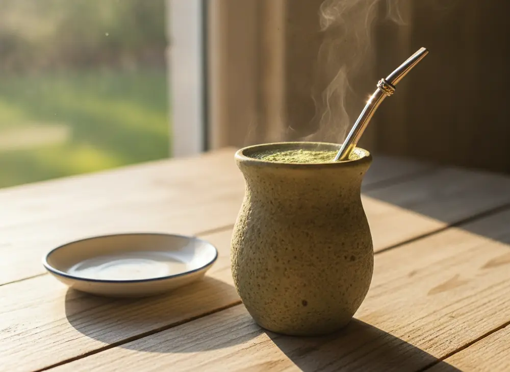 Yerba mate on an empty stomach – a matero with a steaming infusion in the morning