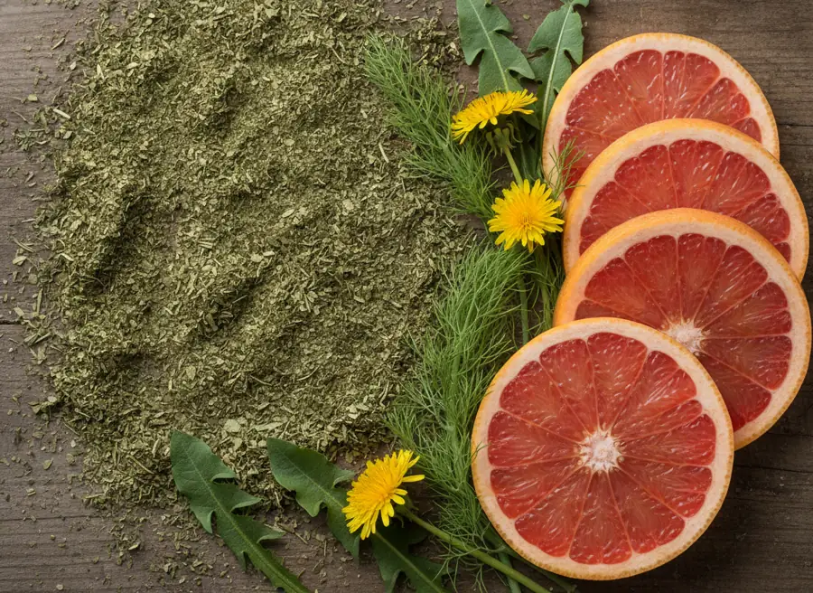 Dried Yerba Mate leaves with grapefruit, fennel and dandelion