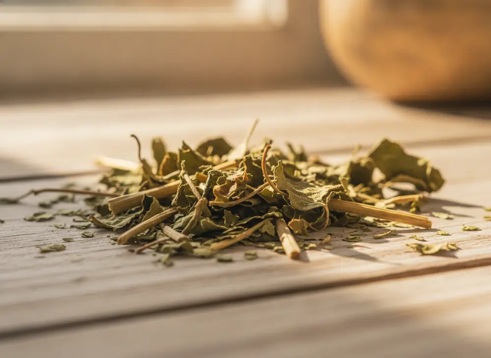 Yerba mate and copper - dried yerba mate leaves up close, mineral composition of the dried leaves