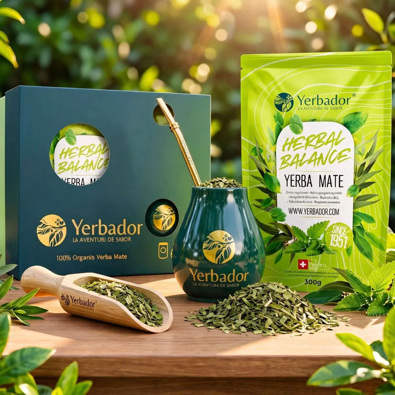 Yerba Mate Starter Set – Bombilla, Matero, Yerba Herbal Balance, Beech Scoop