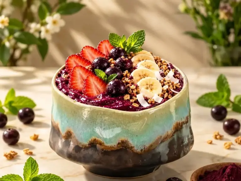 Açaí bowl with strawberries, blueberries and banana in a Hisui bowl