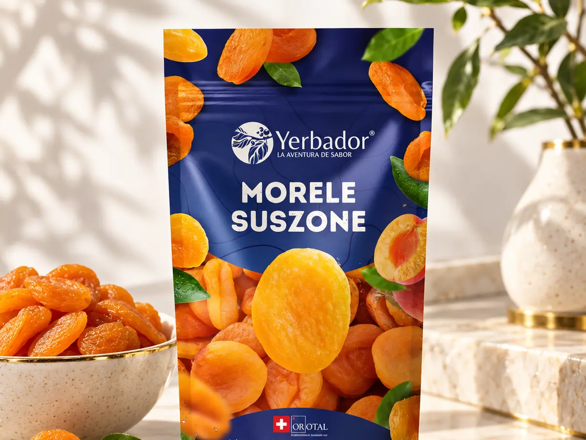 Juicy orange Yerbador dried apricots in a pack and a bowl