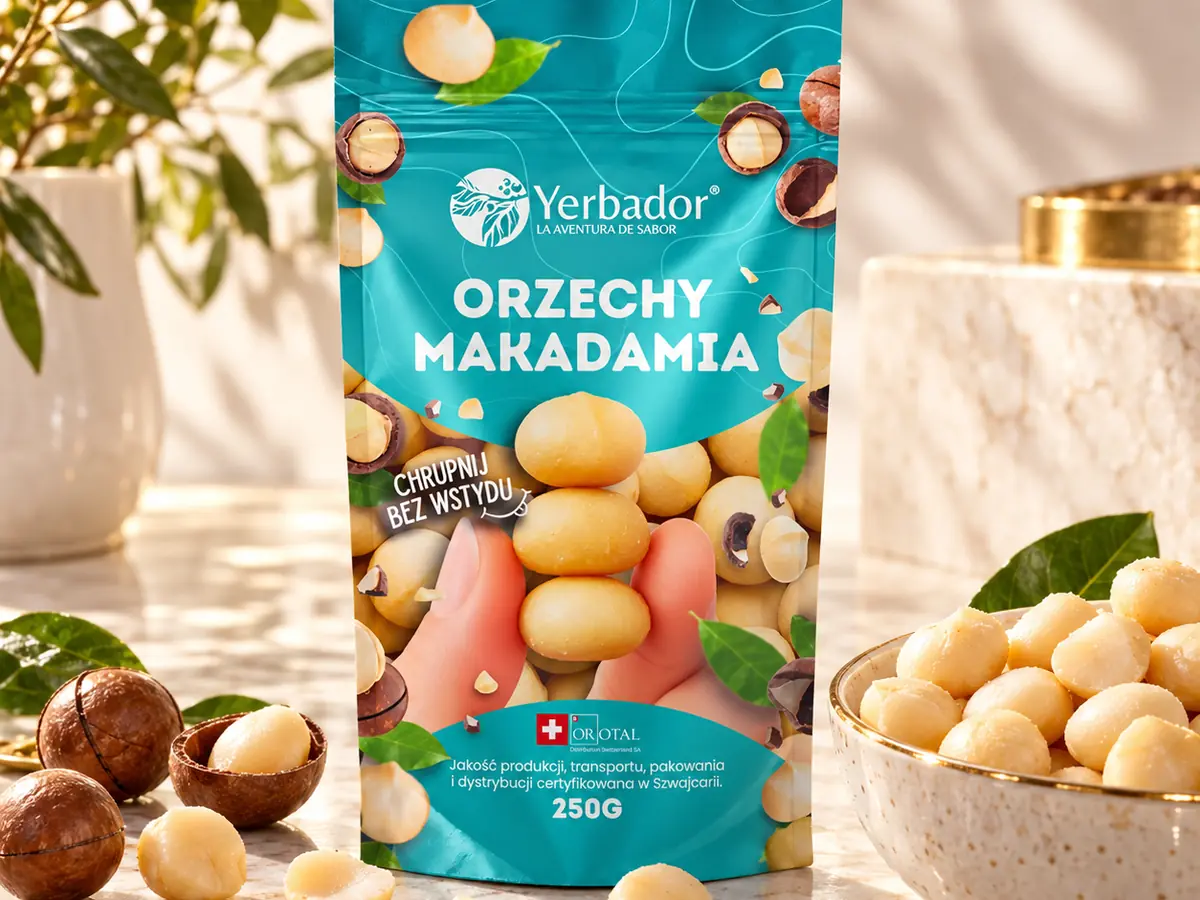 Yerbador macadamia nuts in a pack, shells and a bowl