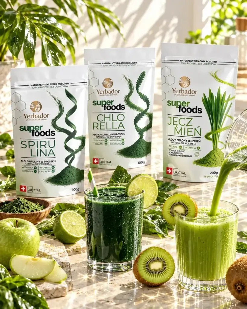 Guarana: three green Yerbador superfoods, smoothie splashes, kiwi and apples