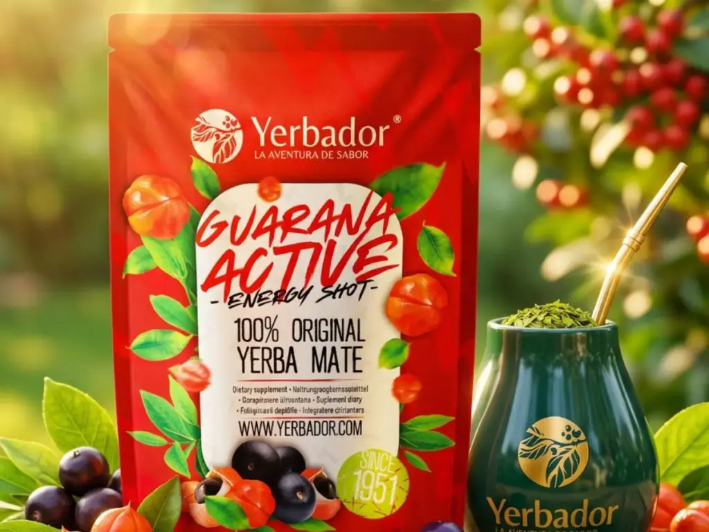Yerba mate thermos: guarana Active yerba mate with guarana berries and a Yerbador mate cup