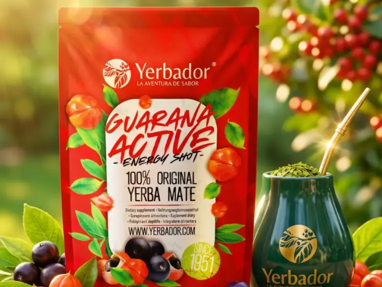 Guarana Active yerba mate with guarana berries and a Yerbador mate cup