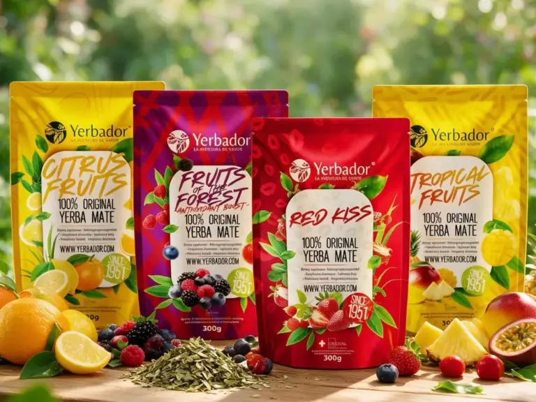 Four fruity Yerbador yerba mate flavors among fruit — 3+1 pack