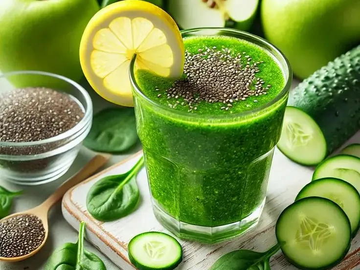 Green smoothie with apple, cucumber, spinach and chia